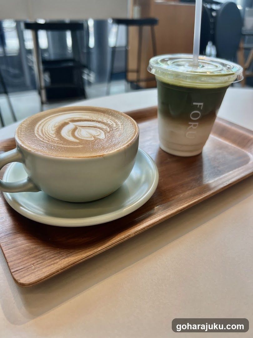 Coffee and Iced Drink on Wooden Tray