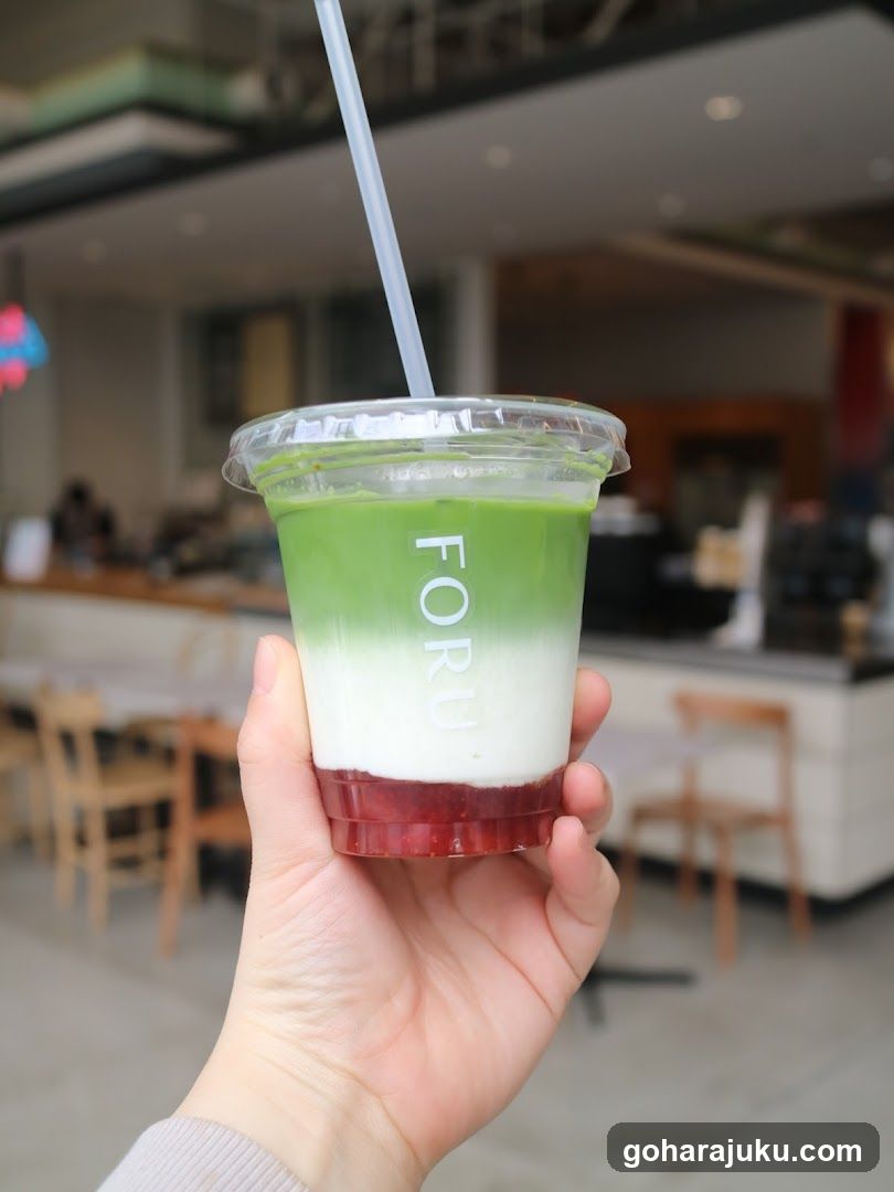 Matcha Latte with Red Jelly Base