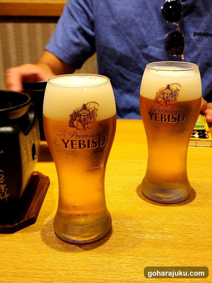 Yebisu Beer Glasses on Table