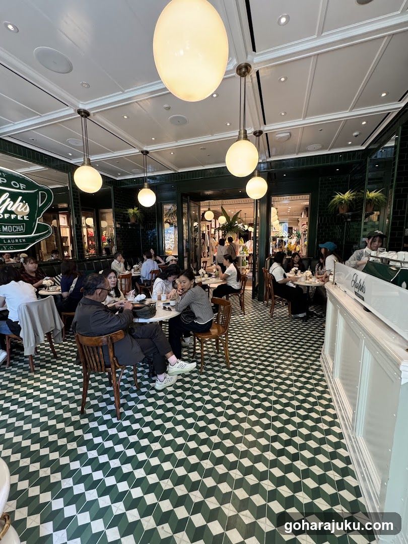 Interior of a coffee shop with checkered floor