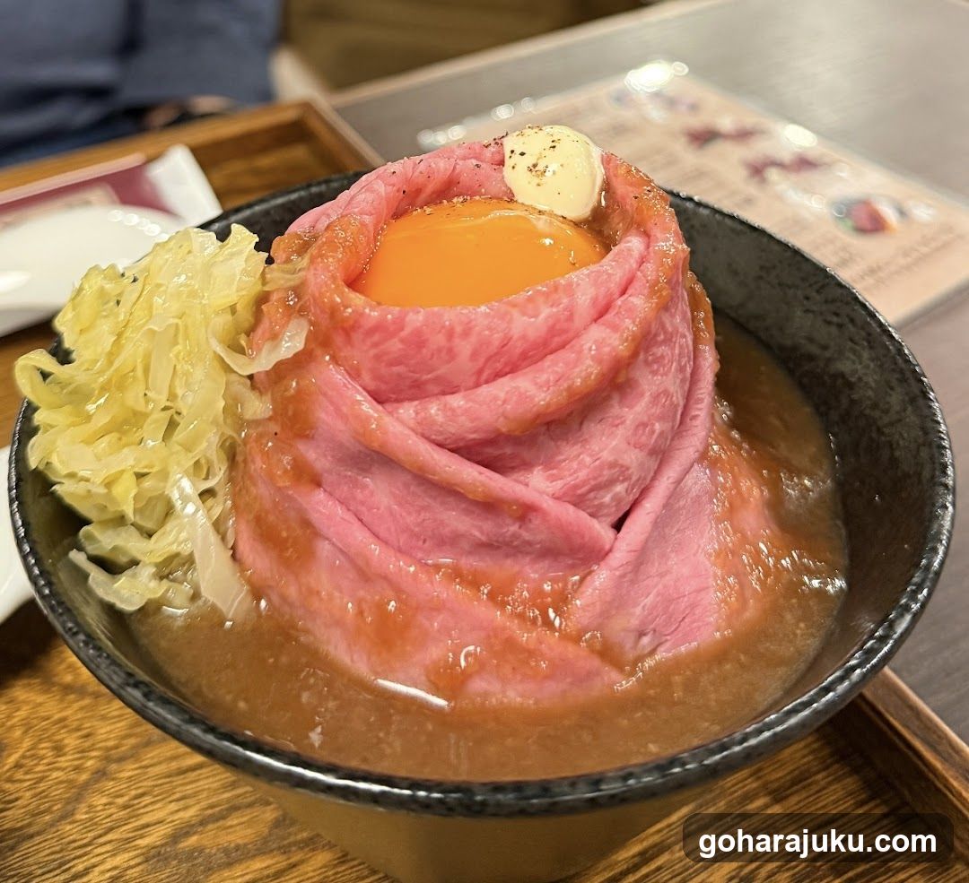 Ramen Bowl with Rose-Shaped Meat and Egg Yolk