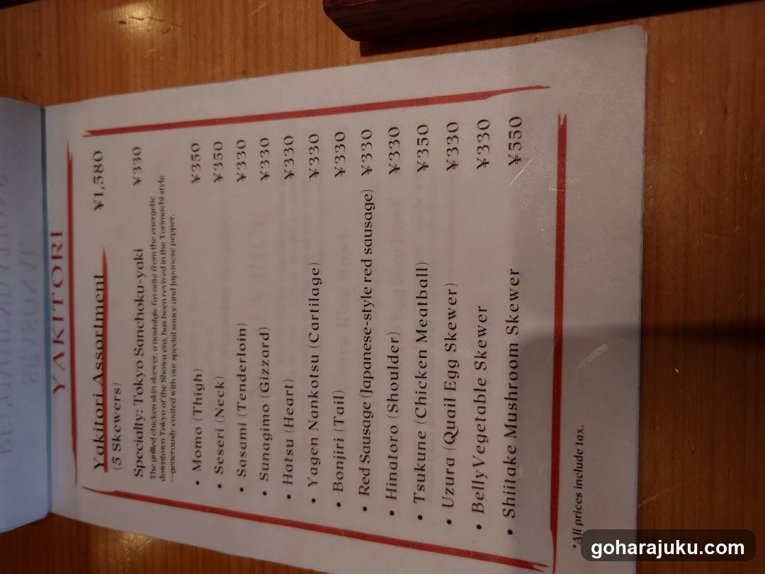 Yakitori Assortment Menu