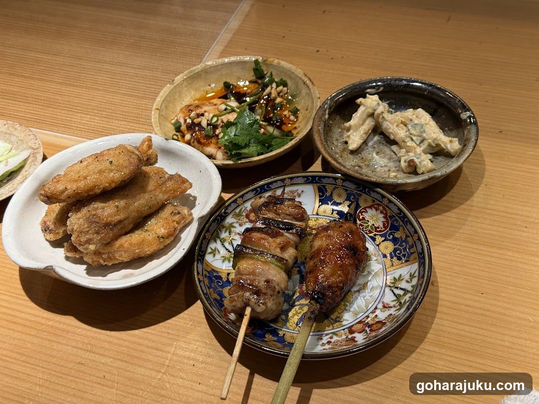 Japanese Table Setting with Skewers and Side Dishes