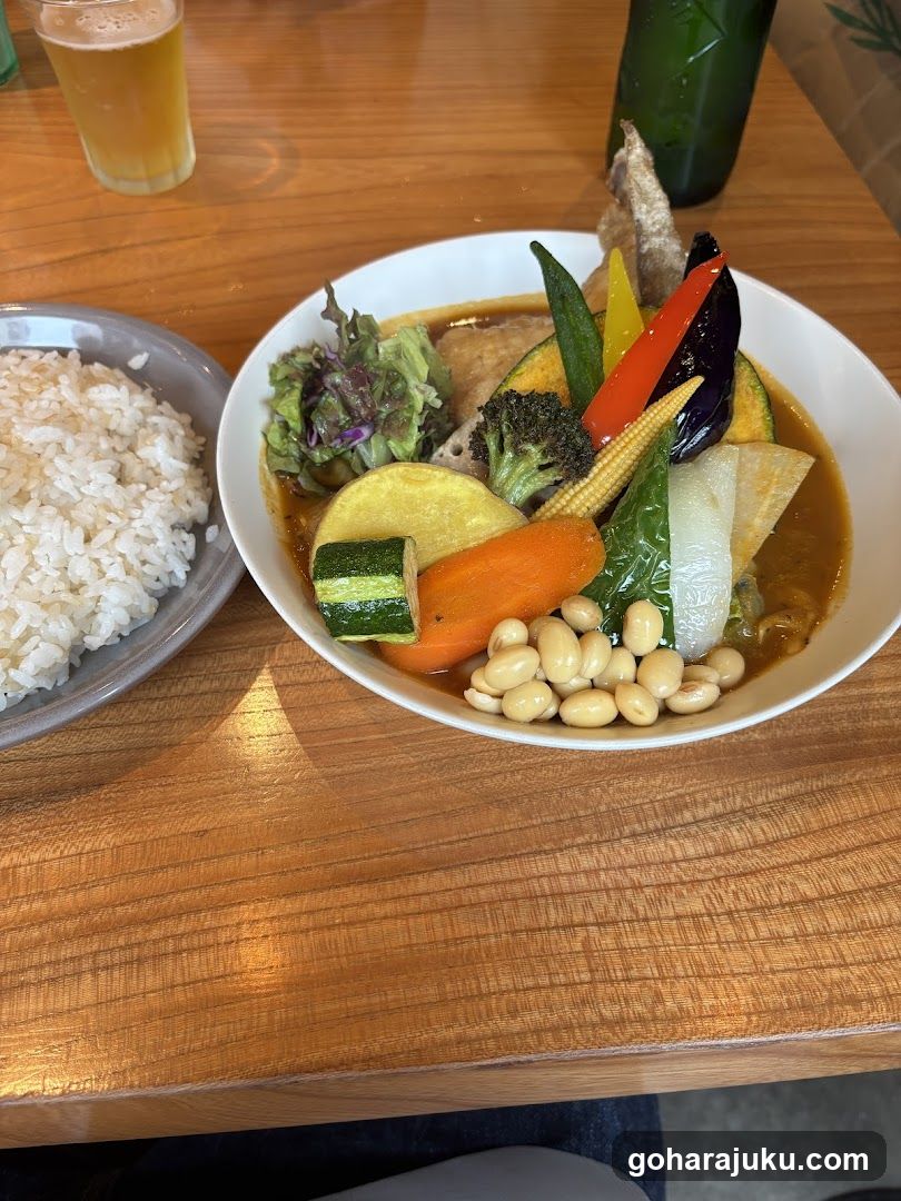 Curry Rice Bowl with Vegetables and Beer