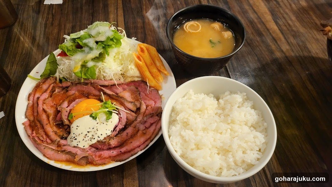 Meal with Ham, Rice, and Soup