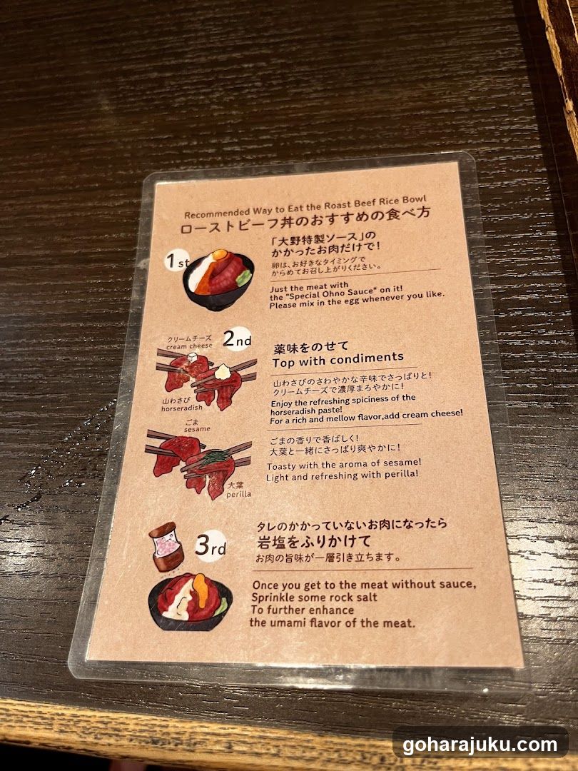 Roast Beef Rice Bowl Eating Guide Card