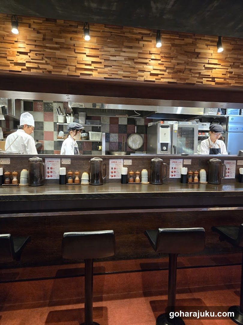 Restaurant Interior with Kitchen View