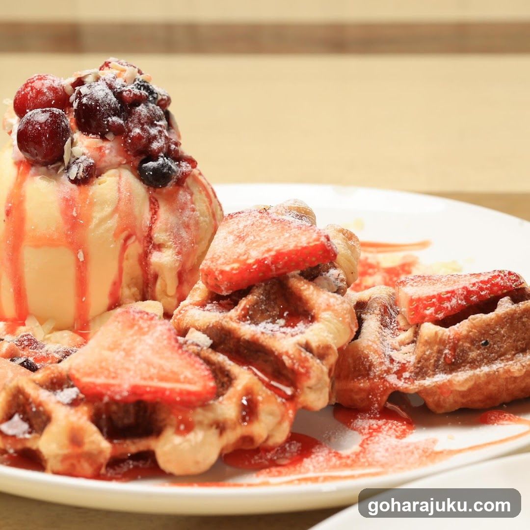 Strawberry Waffles with Ice Cream