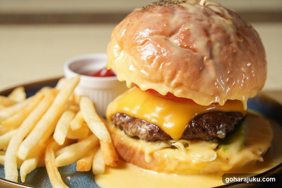 Cheeseburger with Fries and Ketchup