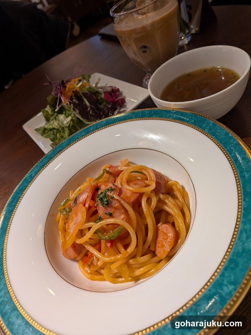 Pasta Dish with Salad and Soup