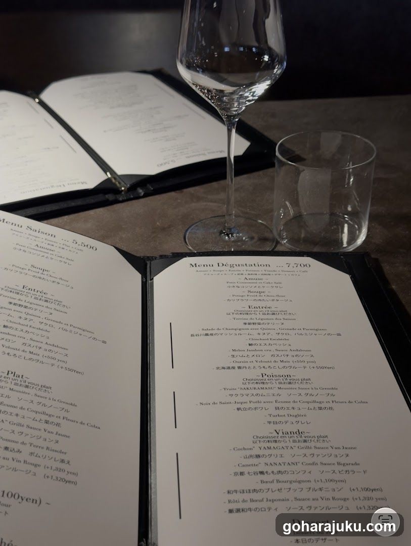 Dining Table with Menus and Wine Glass