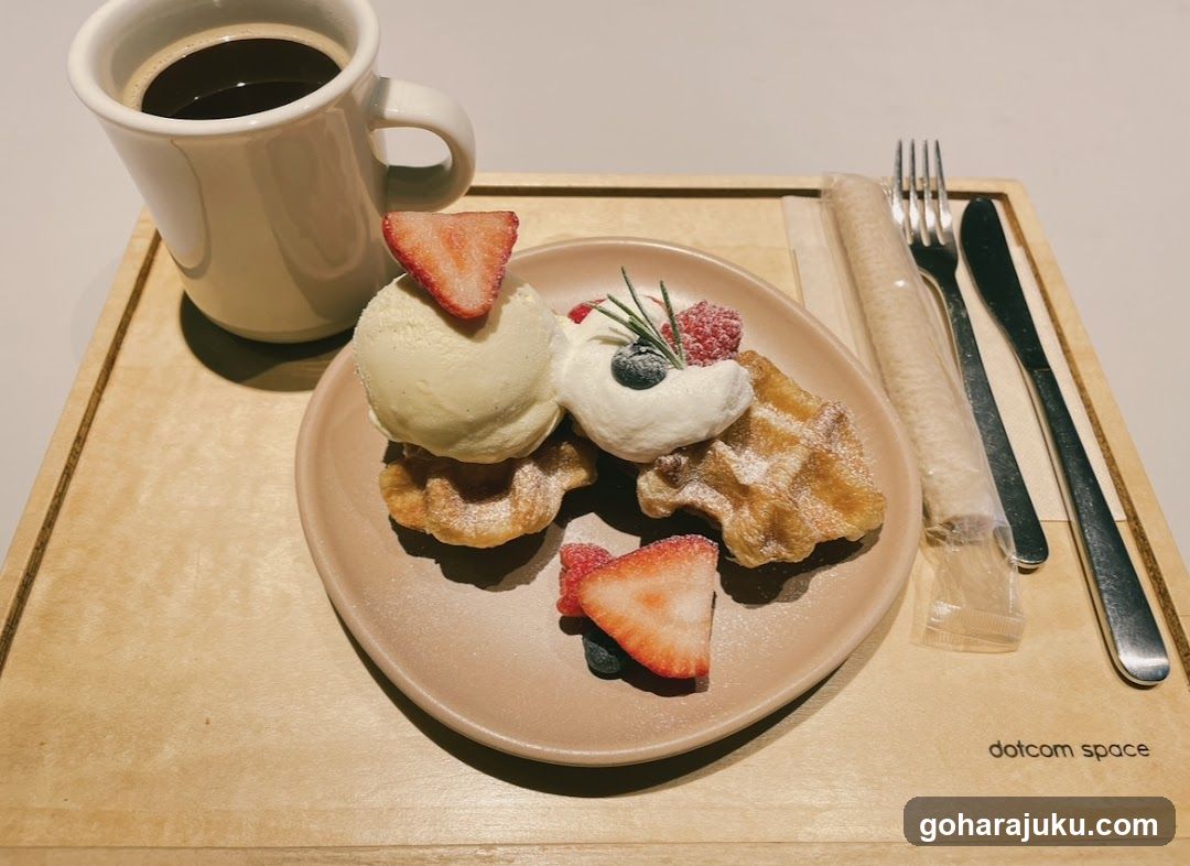 Waffle with Ice Cream and Coffee