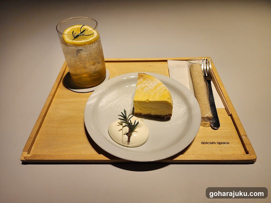 Lemon Cheesecake and Drink on Wooden Tray