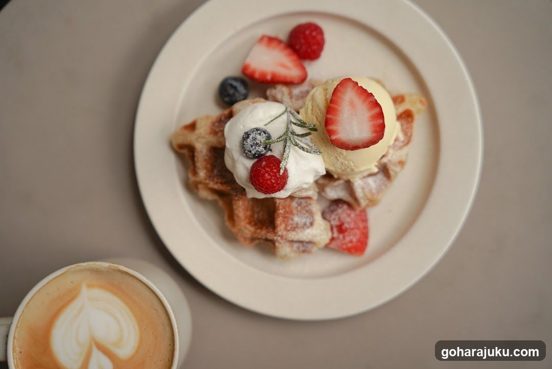 Waffle with Strawberries and Ice Cream