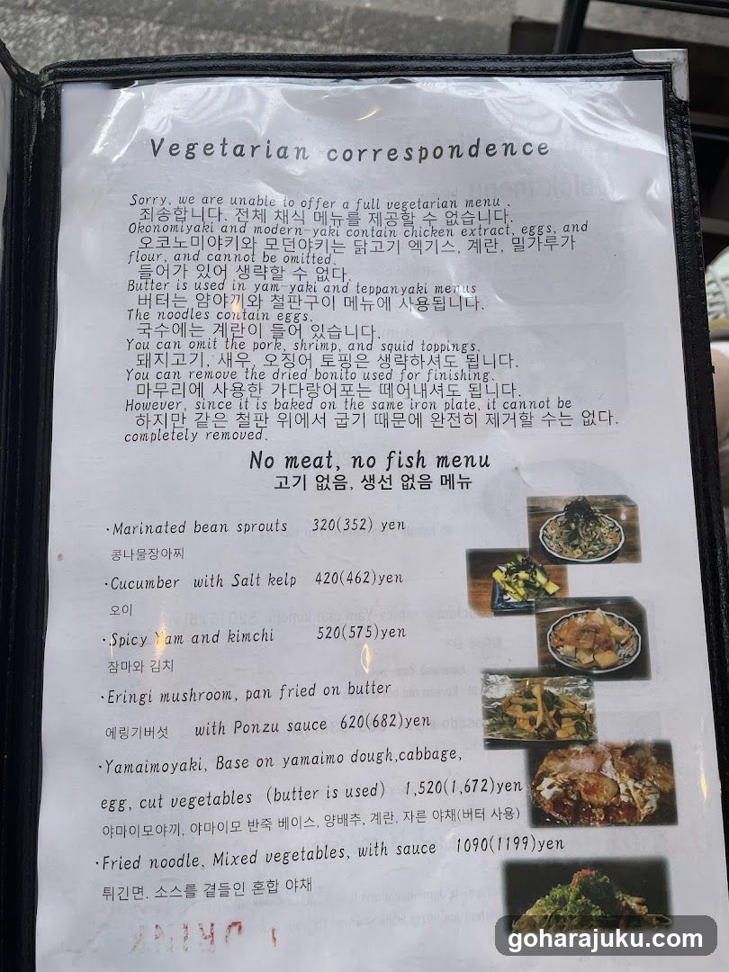 Vegetarian correspondence menu