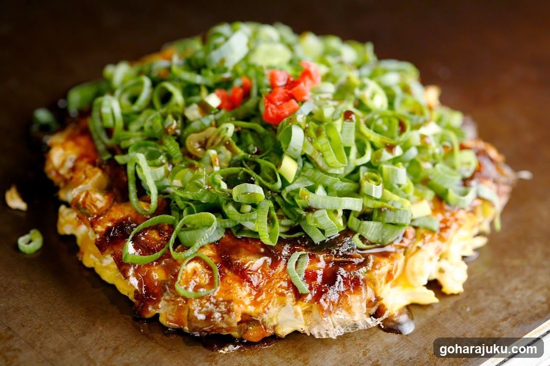 Okonomiyaki with Scallions and Sauce