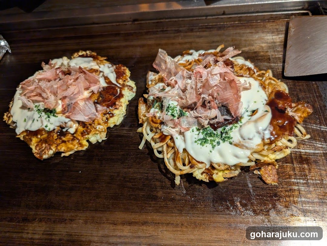 Okonomiyaki on a griddle