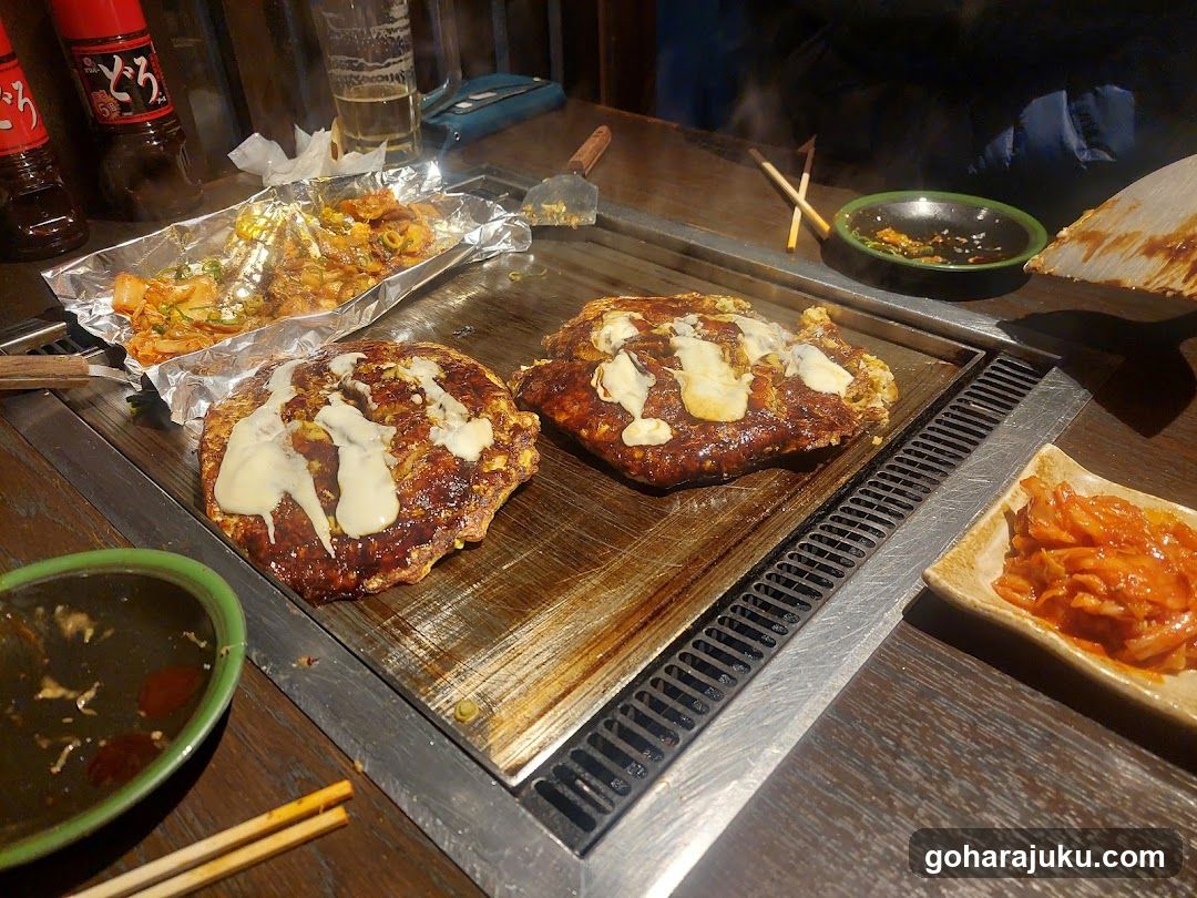 Grilled Okonomiyaki with Kimchi and Sauces