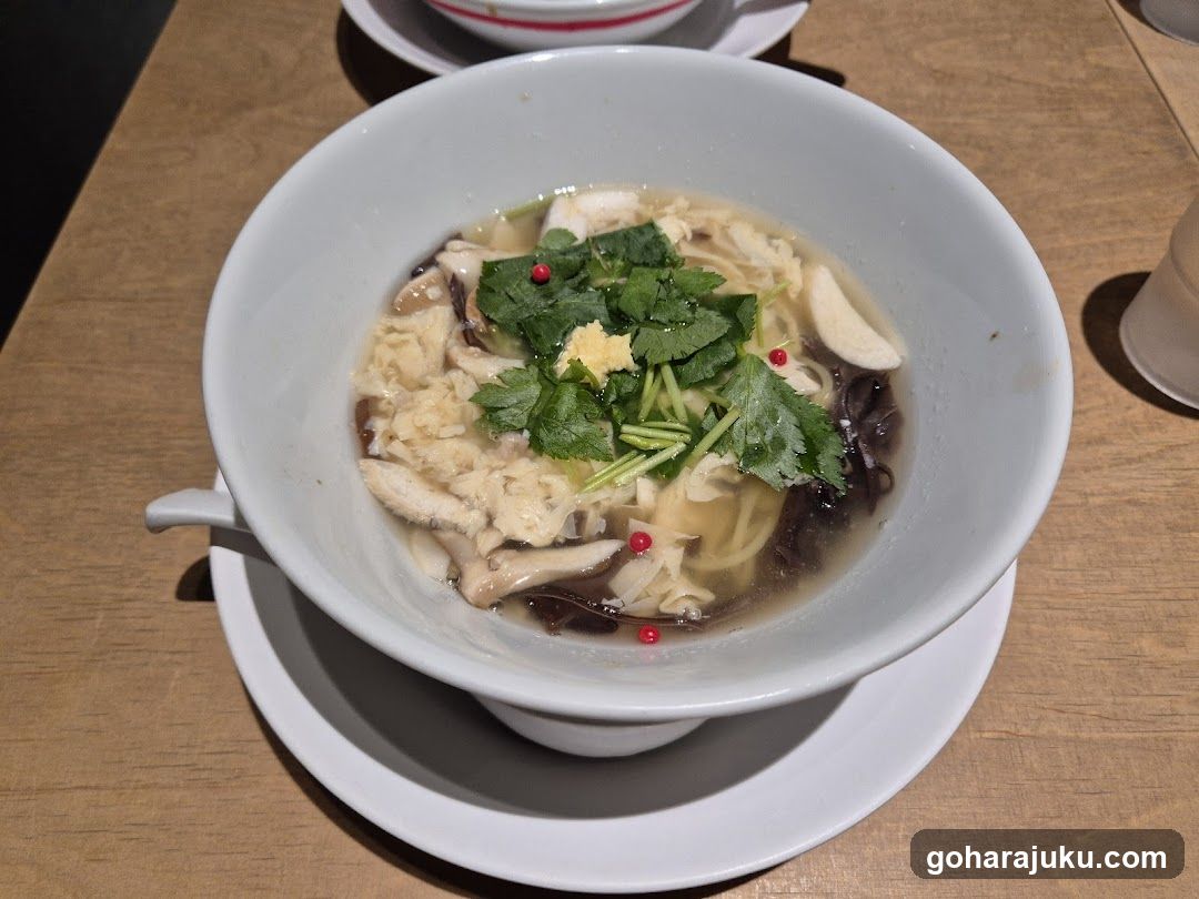 Bowl of Noodle Soup with Garnish