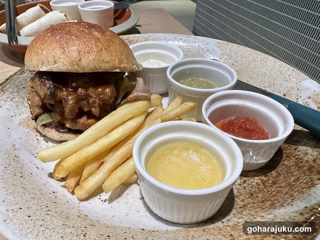 Burger and Fries with Dipping Sauces