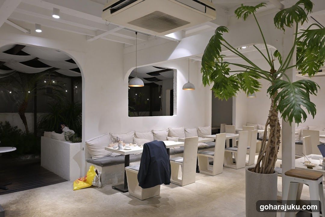 Interior of a modern white cafe or restaurant