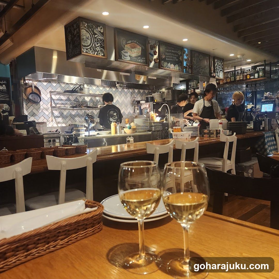 Restaurant Interior with Bar and Kitchen View
