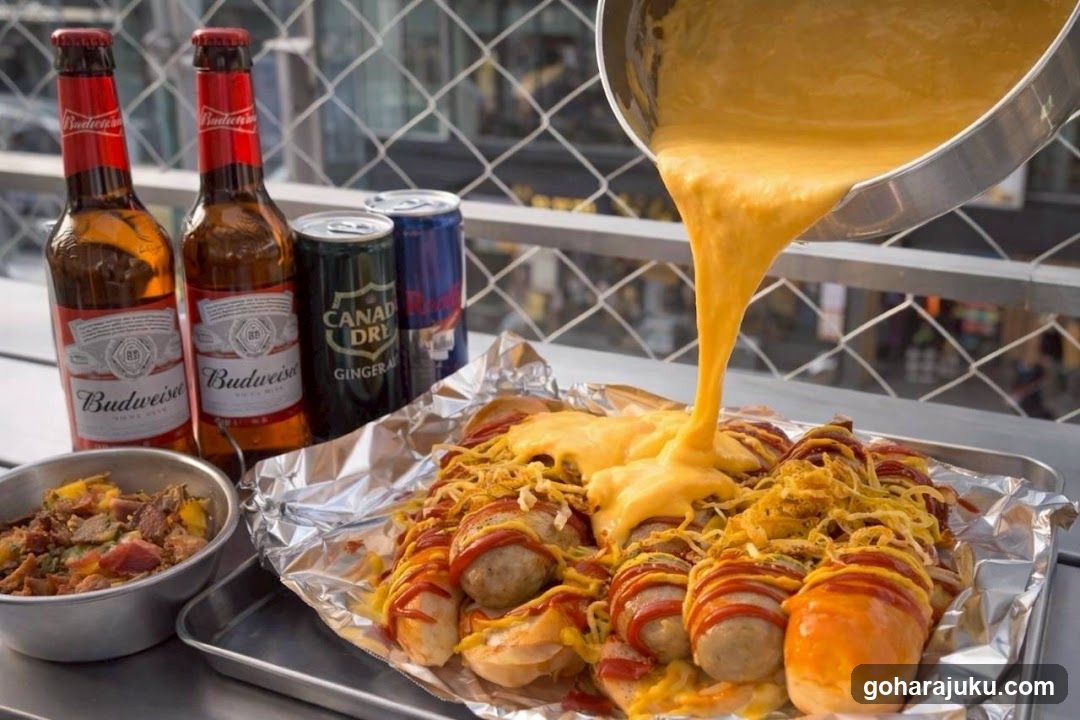 Loaded Hot Dogs with Cheese Sauce