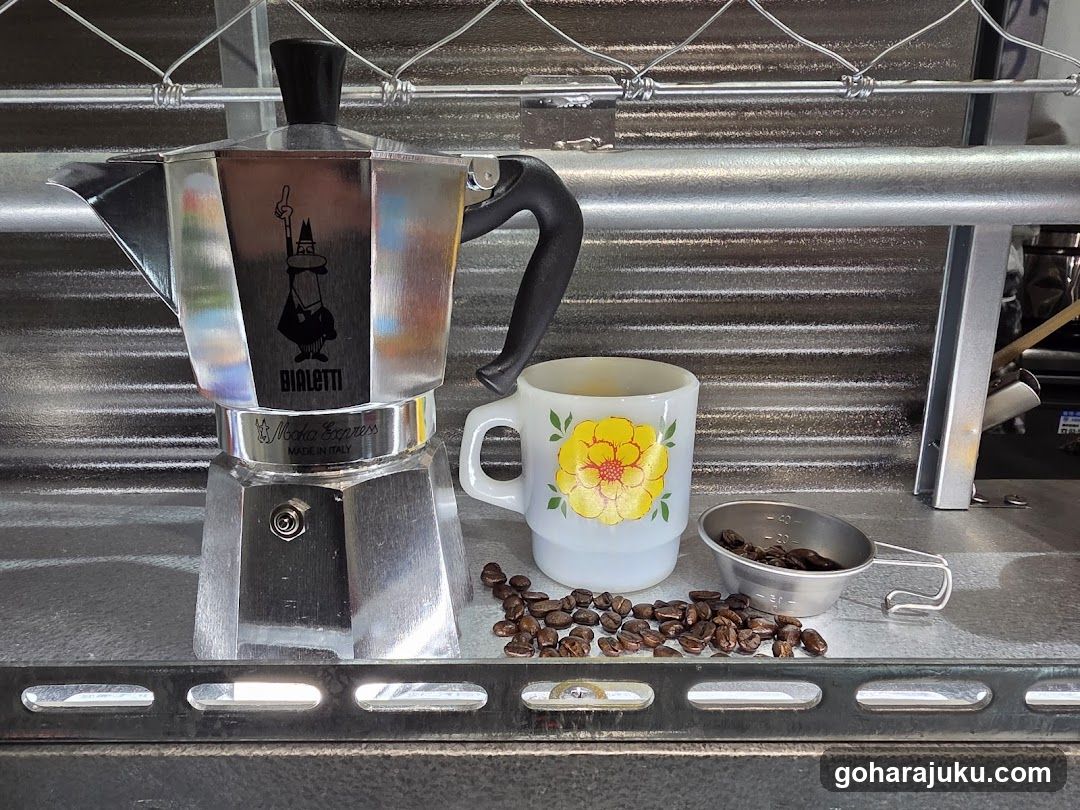 Bialetti Moka Pot and Coffee Beans