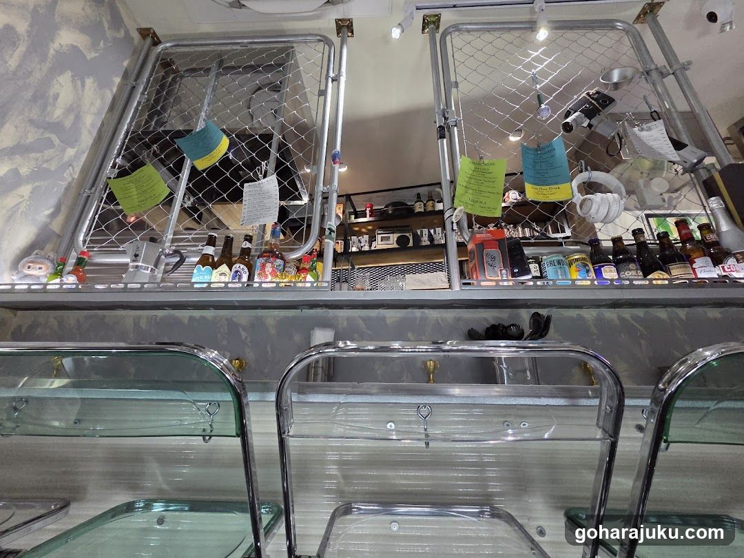 Bar Interior with Glass Display Cases and Bottles