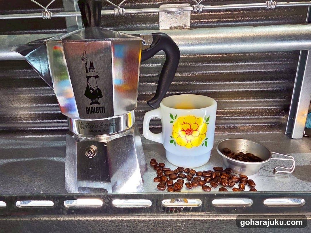 Bialetti Moka Pot and Coffee Beans