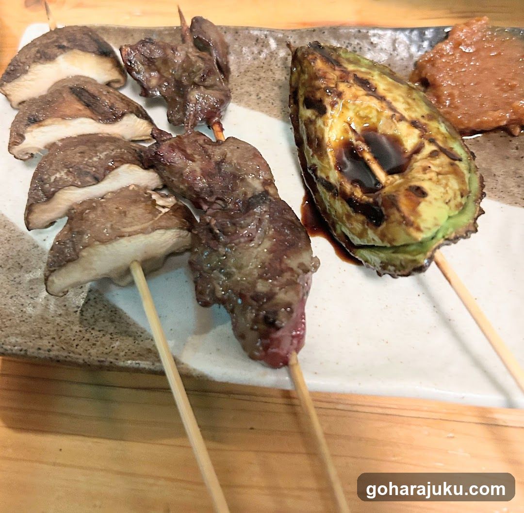 Grilled Skewers with Avocado and Mushrooms