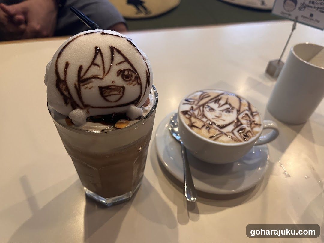 Anime-themed coffee and dessert