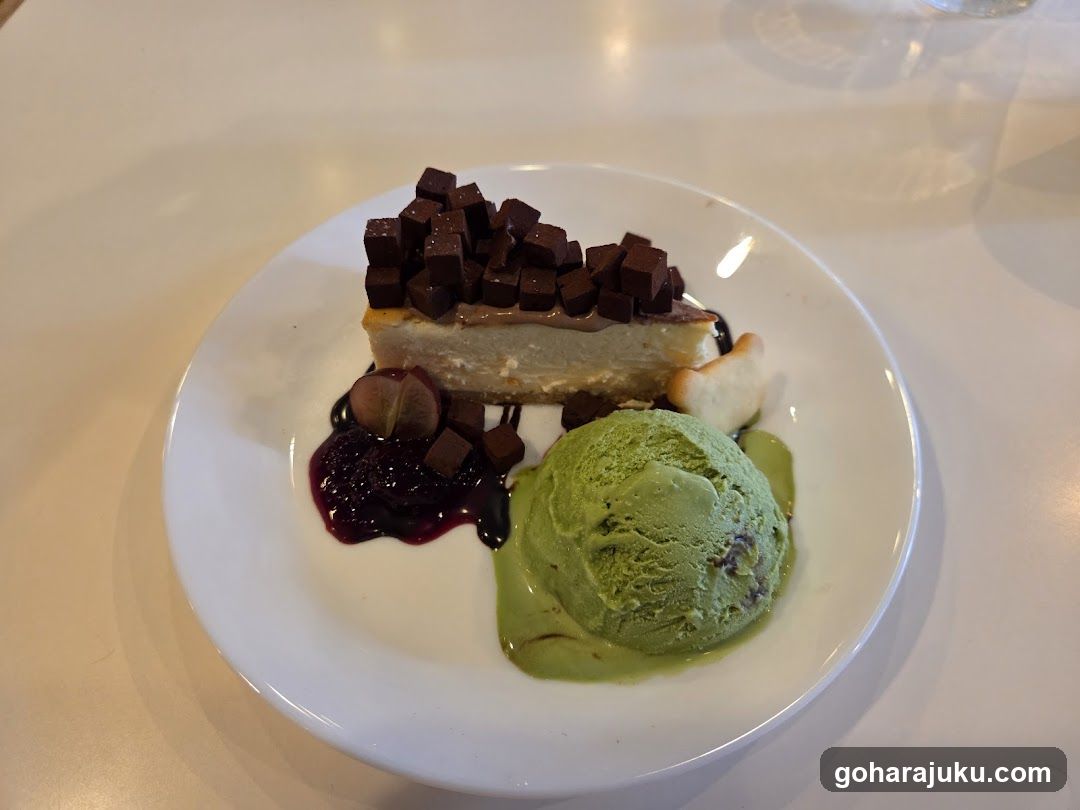 Matcha Ice Cream with Cheesecake and Chocolate Cubes