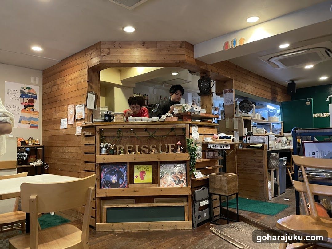 Interior of a cozy wooden cafe or shop