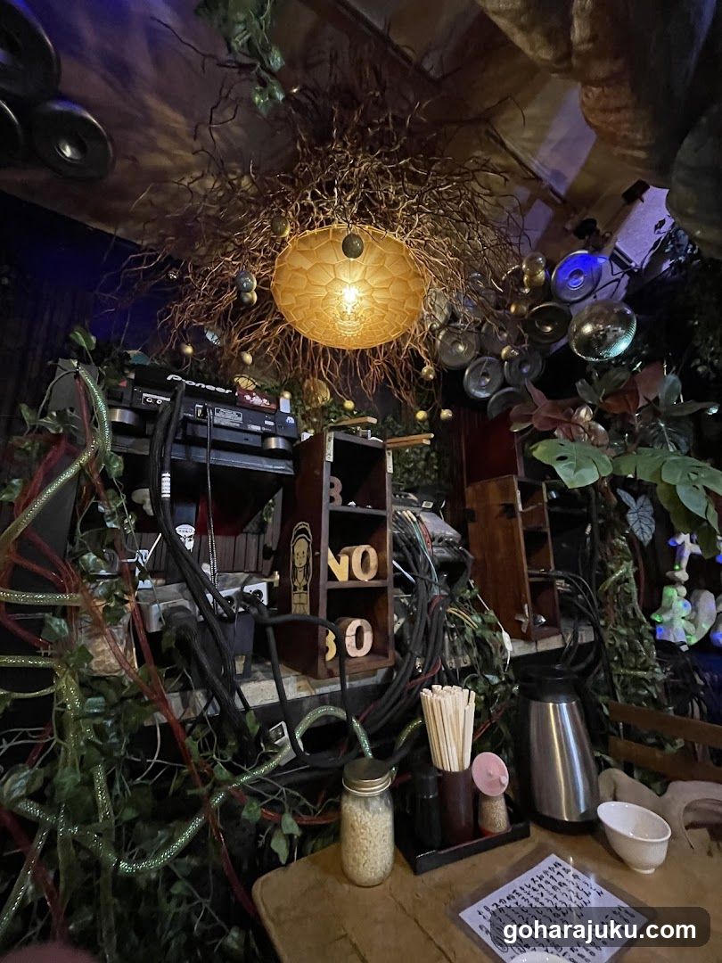 Interior of a whimsical, nature-themed venue