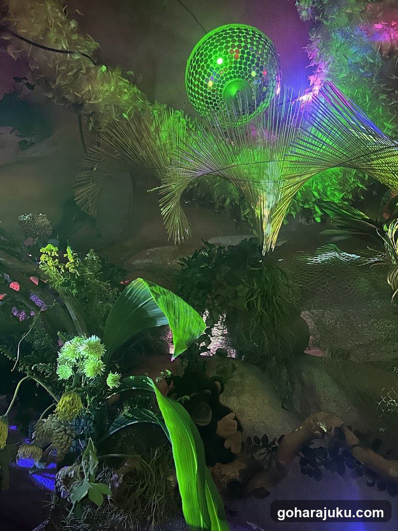 Neon-Lit Tropical Interior Scene