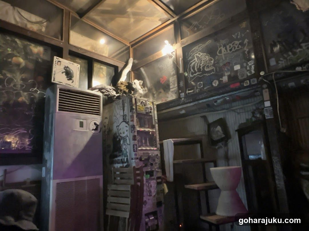 Interior of a cluttered, artistic space