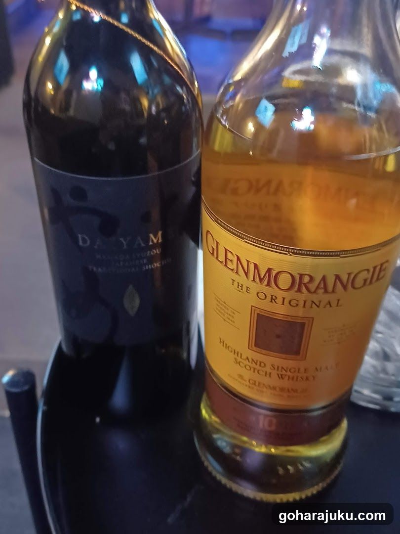 Bottles of Shochu and Whisky