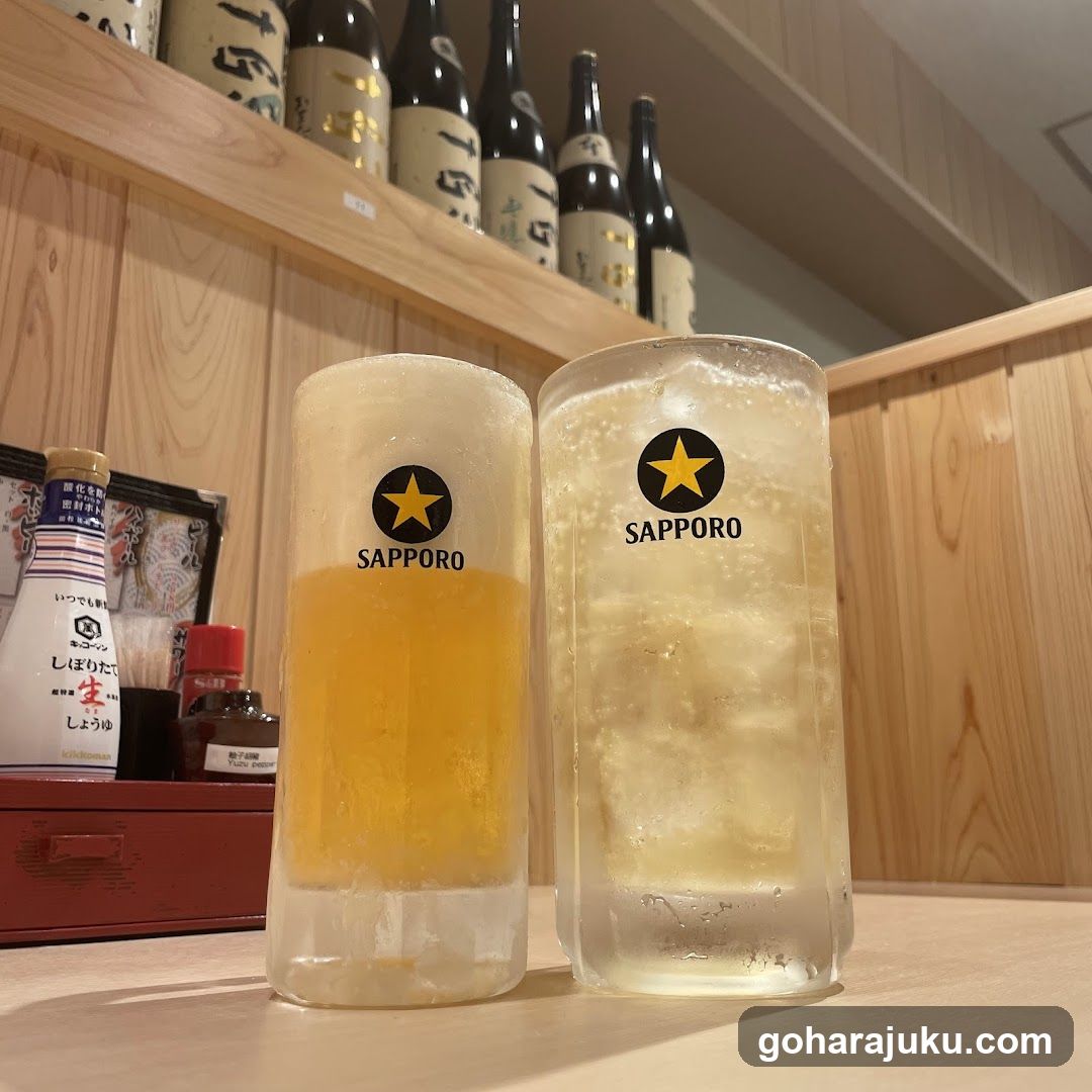 Sapporo Beer and Shochu in a Japanese Bar