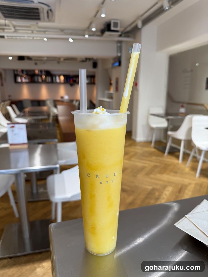Yellow Drink in Cafe Interior