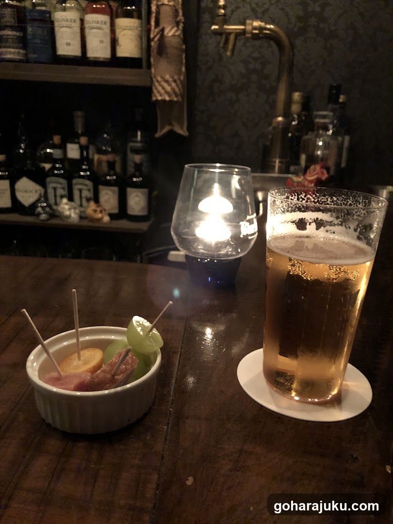 Bar Interior with Drink and Appetizer