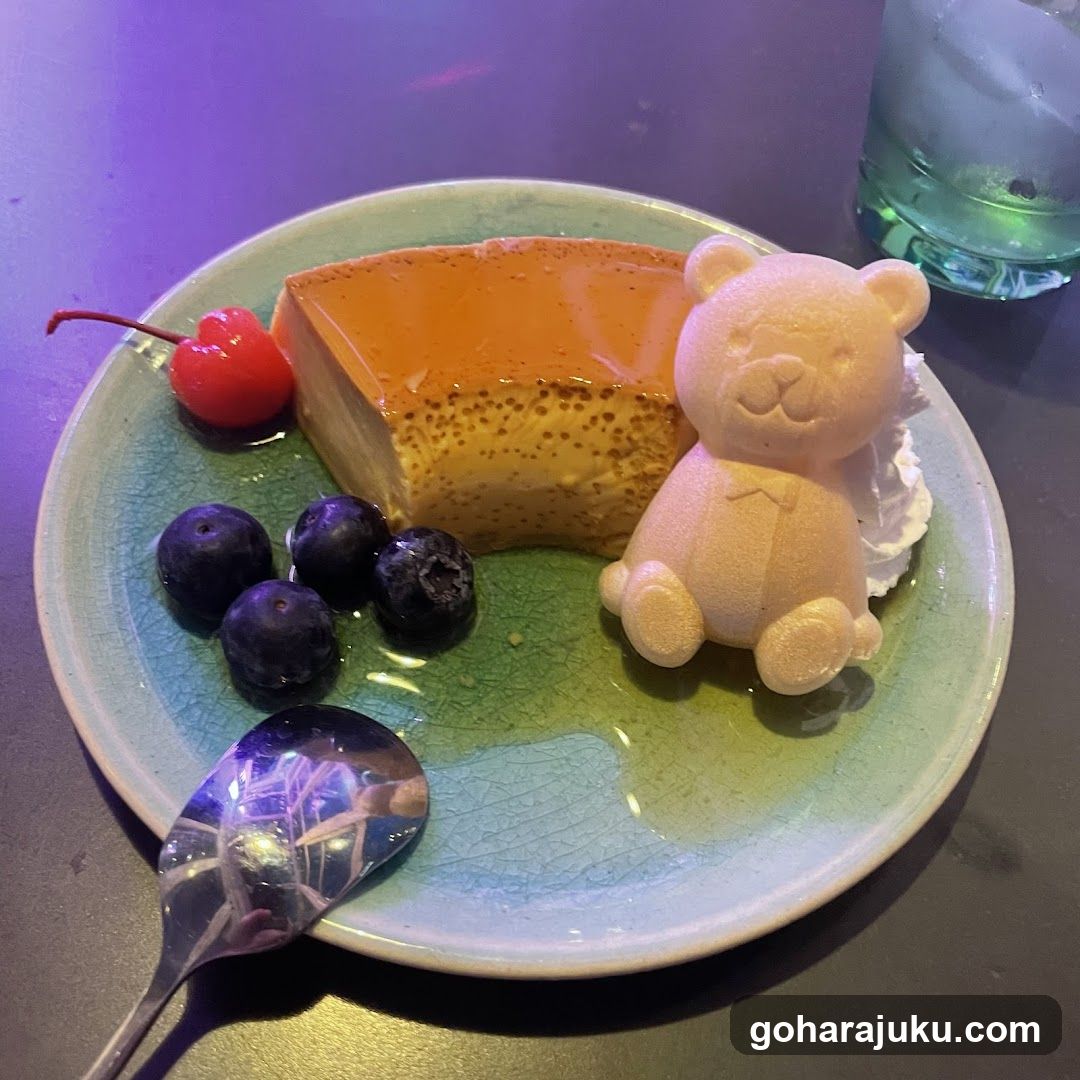Caramel Pudding with Berries and Teddy Bear