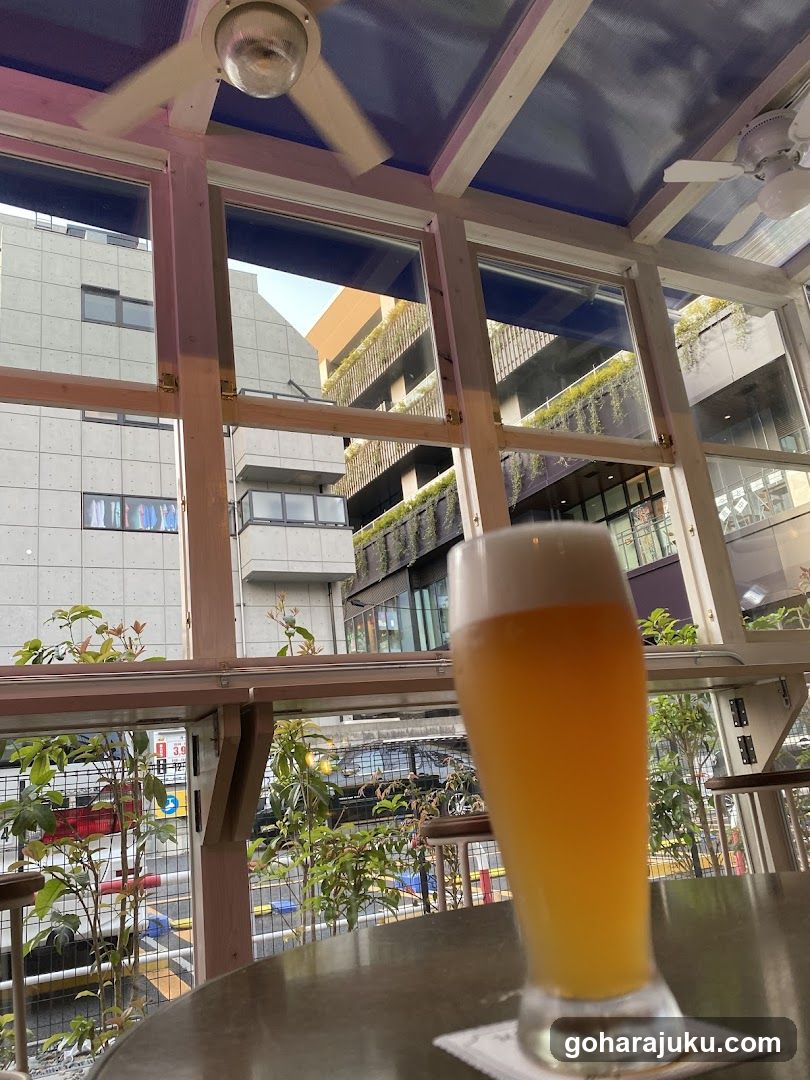 Beer at a cafe with city view