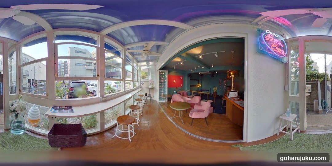 Interior of a cafe or bar with neon sign