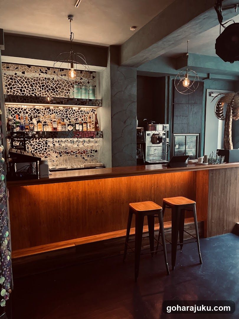 Bar Interior with Mosaic Backsplash