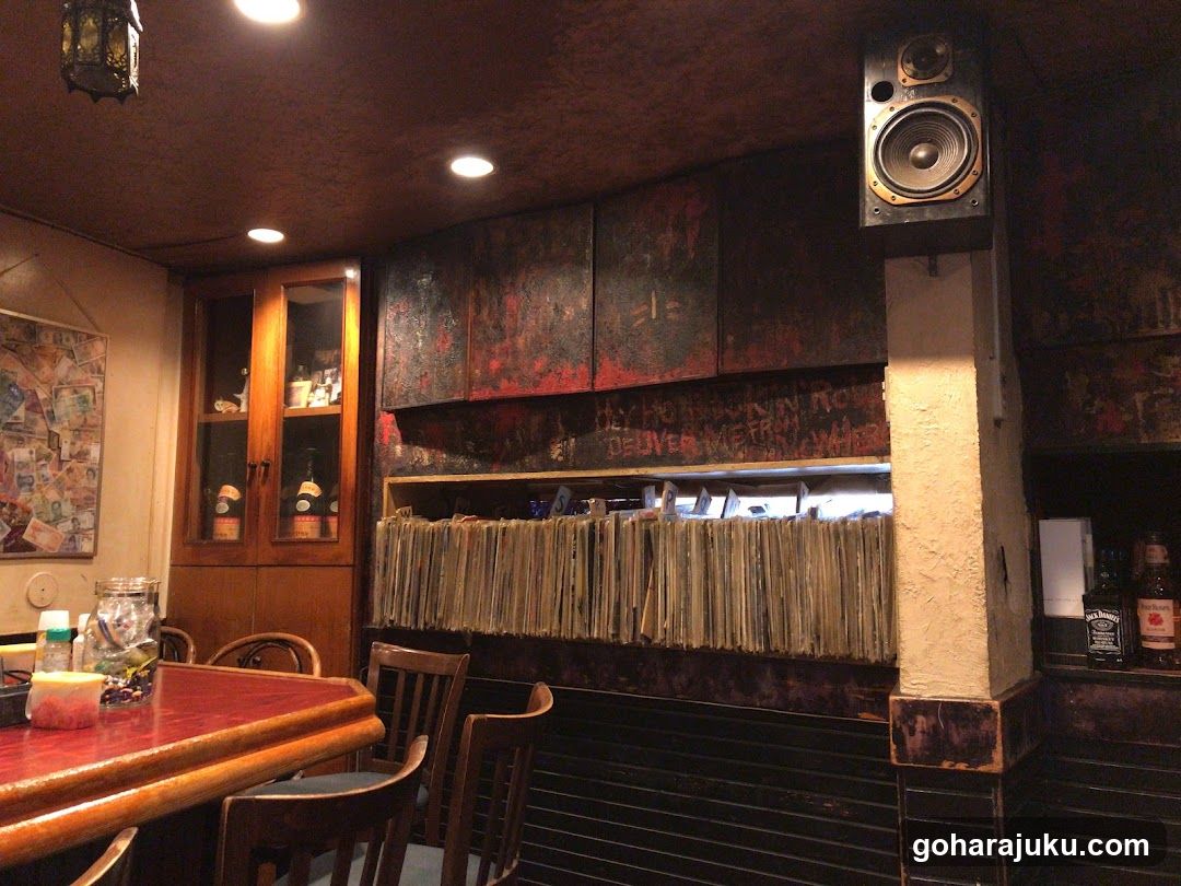 Bar Interior with Vinyl Records Display