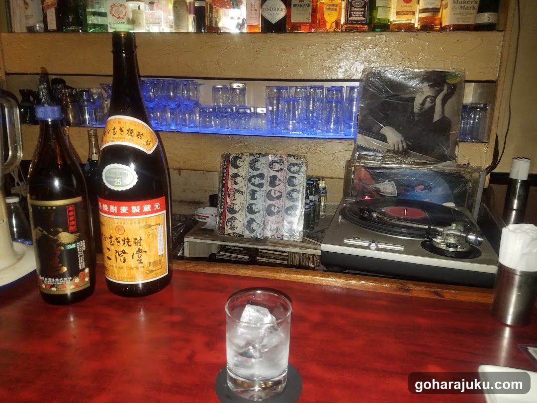 Bar Interior with Sake Bottles and Turntable