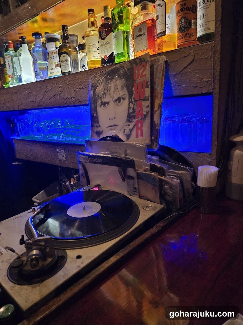 Bar Interior with Vinyl Records and Bottles