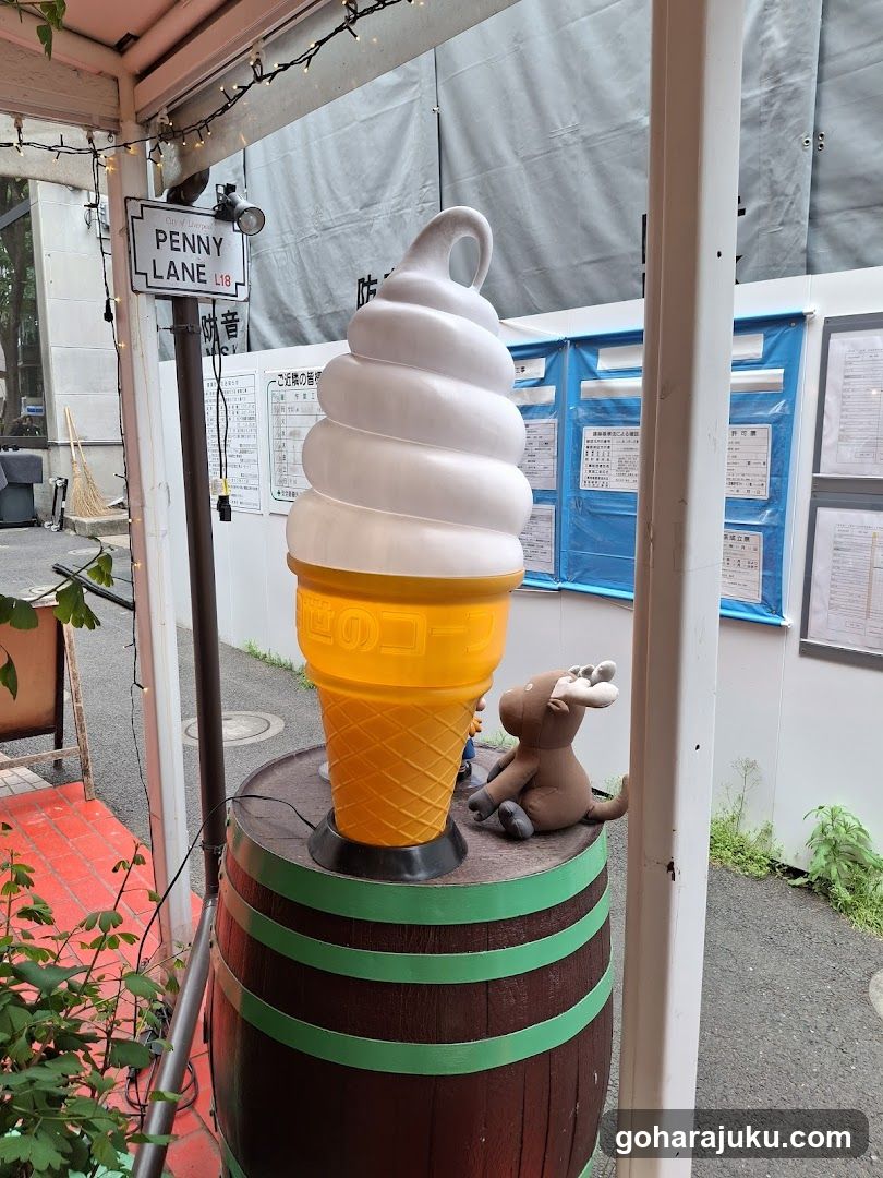 Ice cream cone display with sign