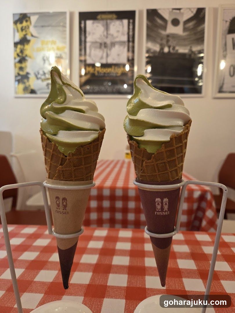 Matcha and Vanilla Ice Cream Cones